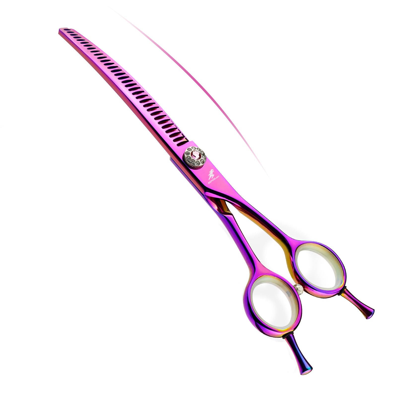 7 Inch Professional Curved Grooming Shears Set Thinning and Chunker Japanese 440C Stainless Steel Texturizing Scissors 62HRC with Offset Handle for Pet Grooming,Wide