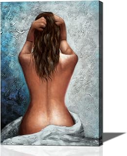 Wall Art for Bathroom Woman Painting Canvas Print Art Black White Blue Framed Wall Art Bedroom Home Wall Décor 16x24inch