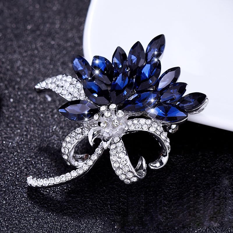 Image of Large Brooch Pin Austrian Crystal Leaf Shape Bouquet Rhinestone Scarf Decoration Wreath Cloth Brooches Pins For Women Girls