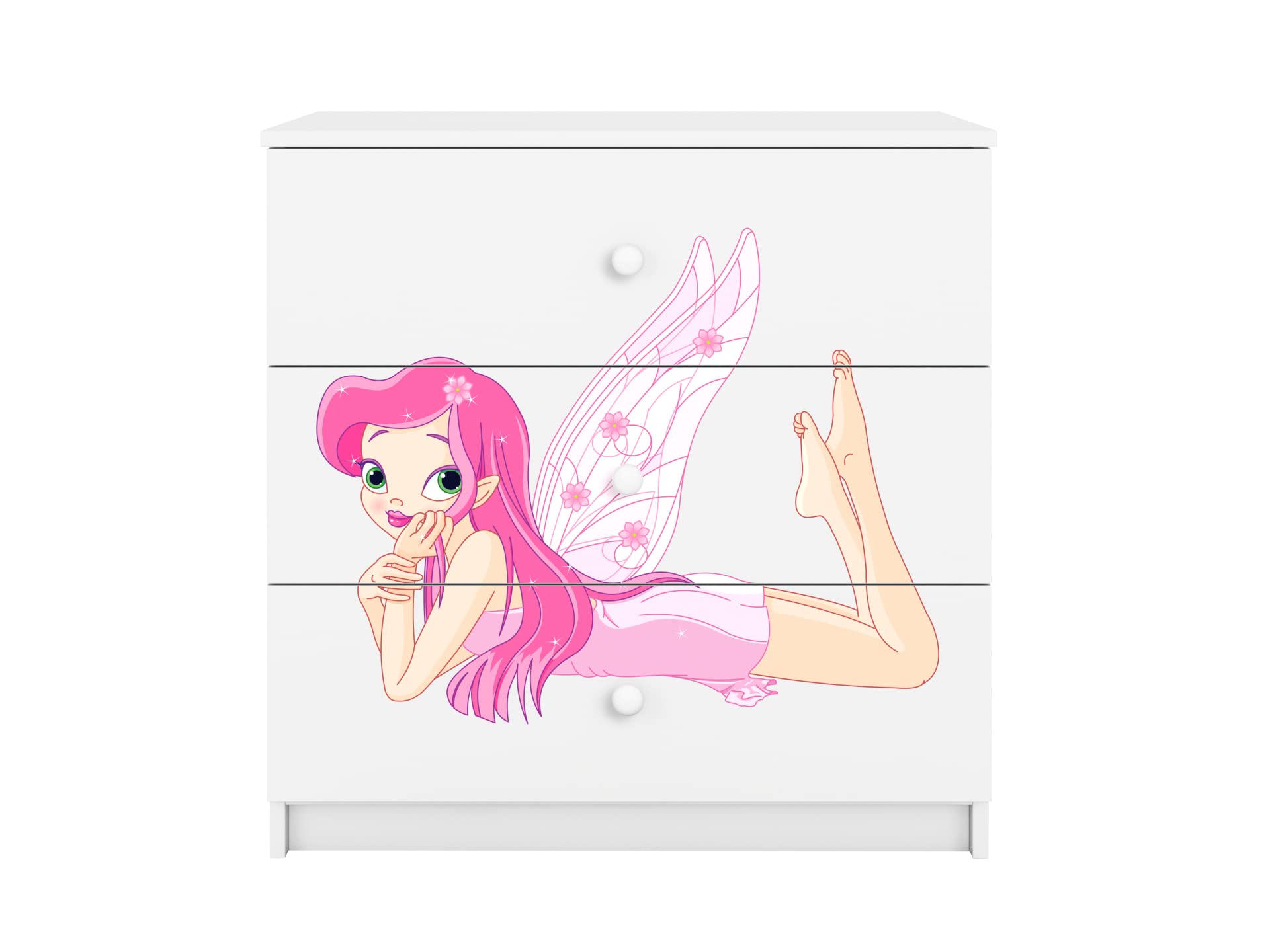 Générique Cassettiera BABYDREAM - Fata con ali - in pannelli di particelle 81x41x80,5 cm, 3 cassetti, colore bianco