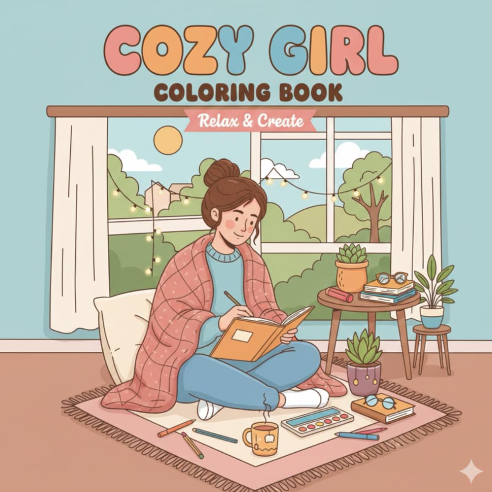 Cozy Girl Coloring Book: Bold & Easy Aesthetic Pages of Relaxing Self-Care, Cute Cozy Spaces & Soft Life Moments for Teens & Adults