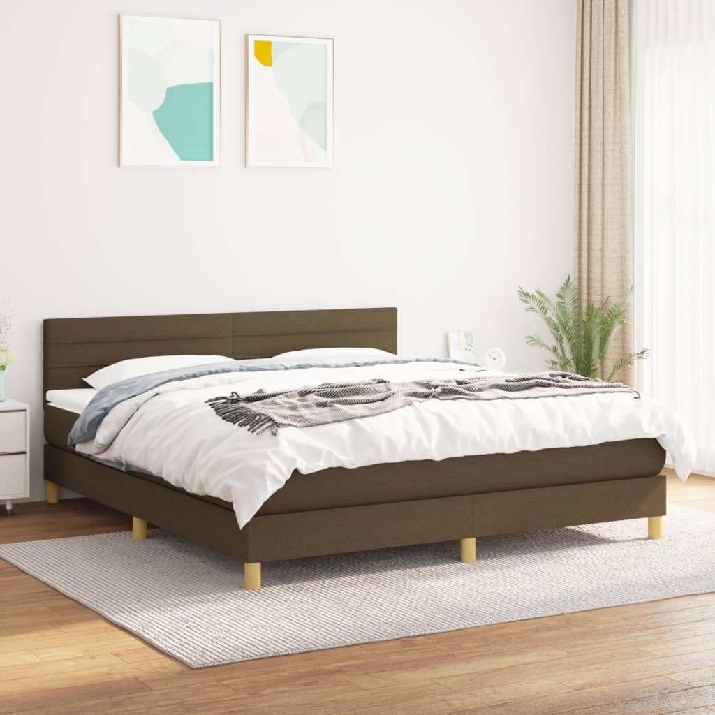 Łóżko kontynentalne z materacem ciemnobrązowym, 160 x 200 cm, materiał z regulacją wysokości, materac ze sprężynami kieszeniowymi, ochraniacz na materac, łóżko do sypialni, łóżko rodzinne