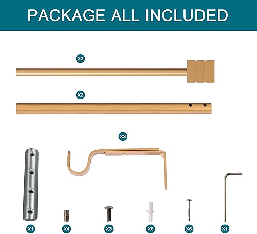 Miniatura 6 de Turquoize Paquete de 2 barras de cortina para ventanas de 30 a 48 pulgadas, juego de barras de cortina de empalme individuales con remates