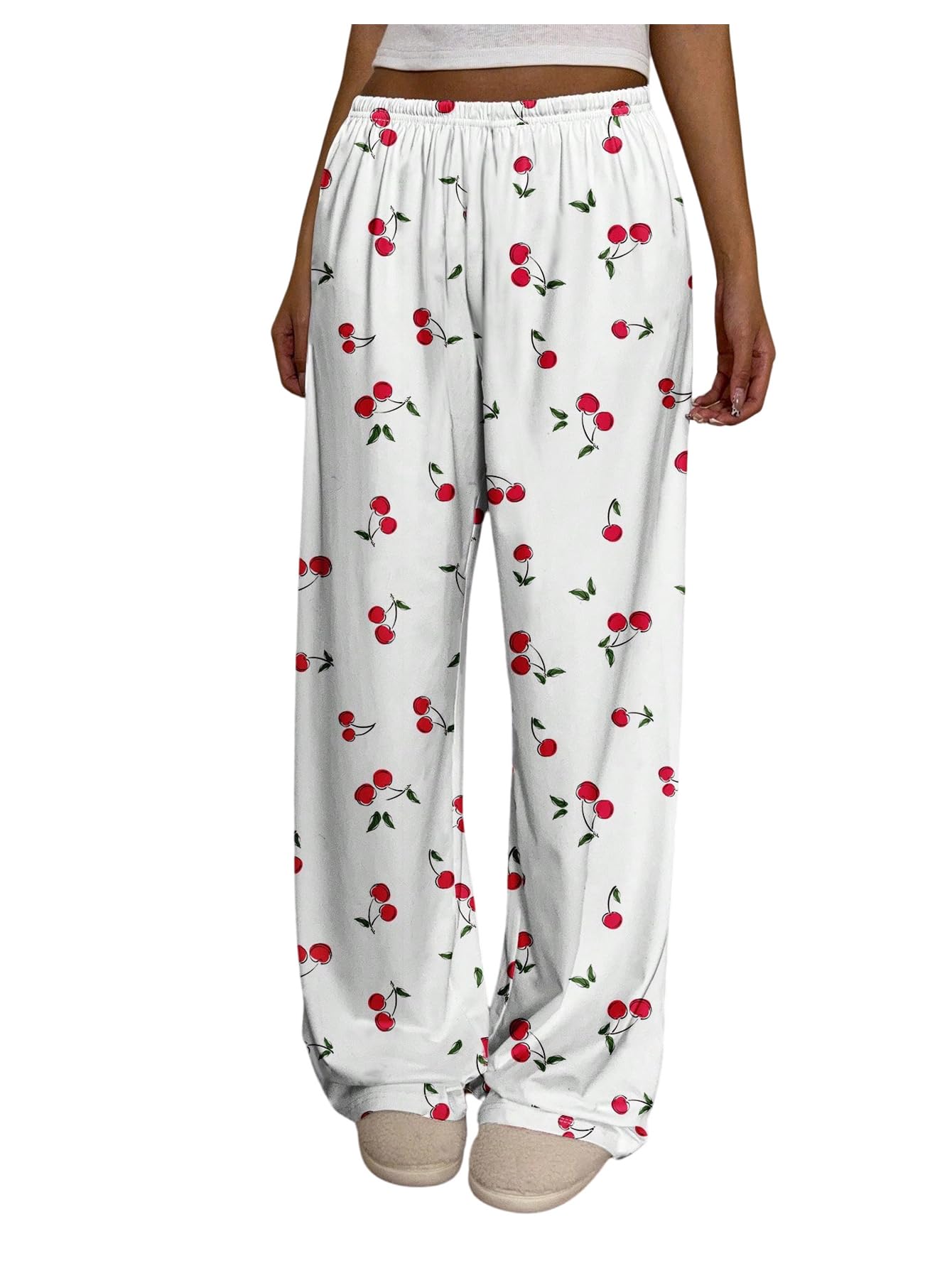 Milumia Womens Y2k Cherry Graphic Pants Elastic Waist Straight Leg Baggy Trousers Lounge Going Out