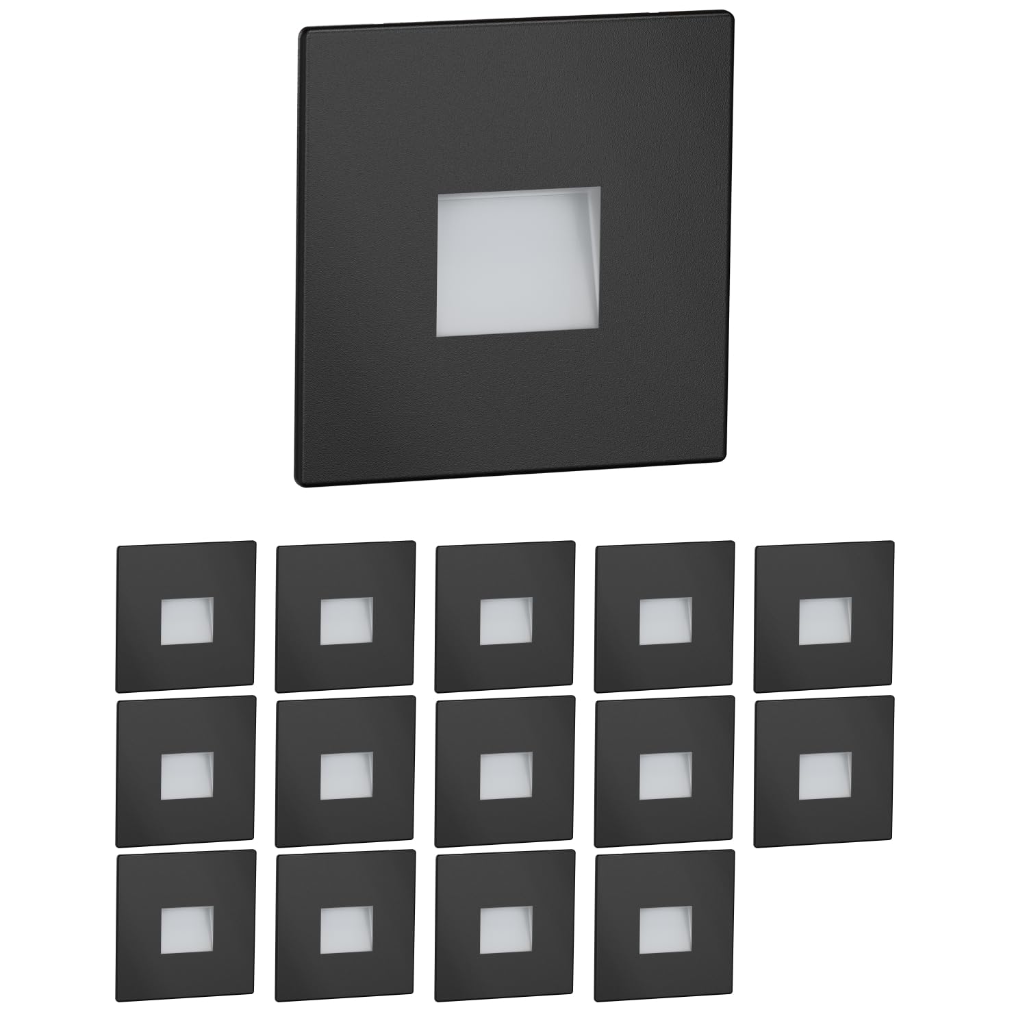 ledscom.de 15x LED Treppenlicht/Wandeinbauleuchte FOW für innen und außen, Downlight, eckig, schwarz, 85 x 85mm, warmweiß