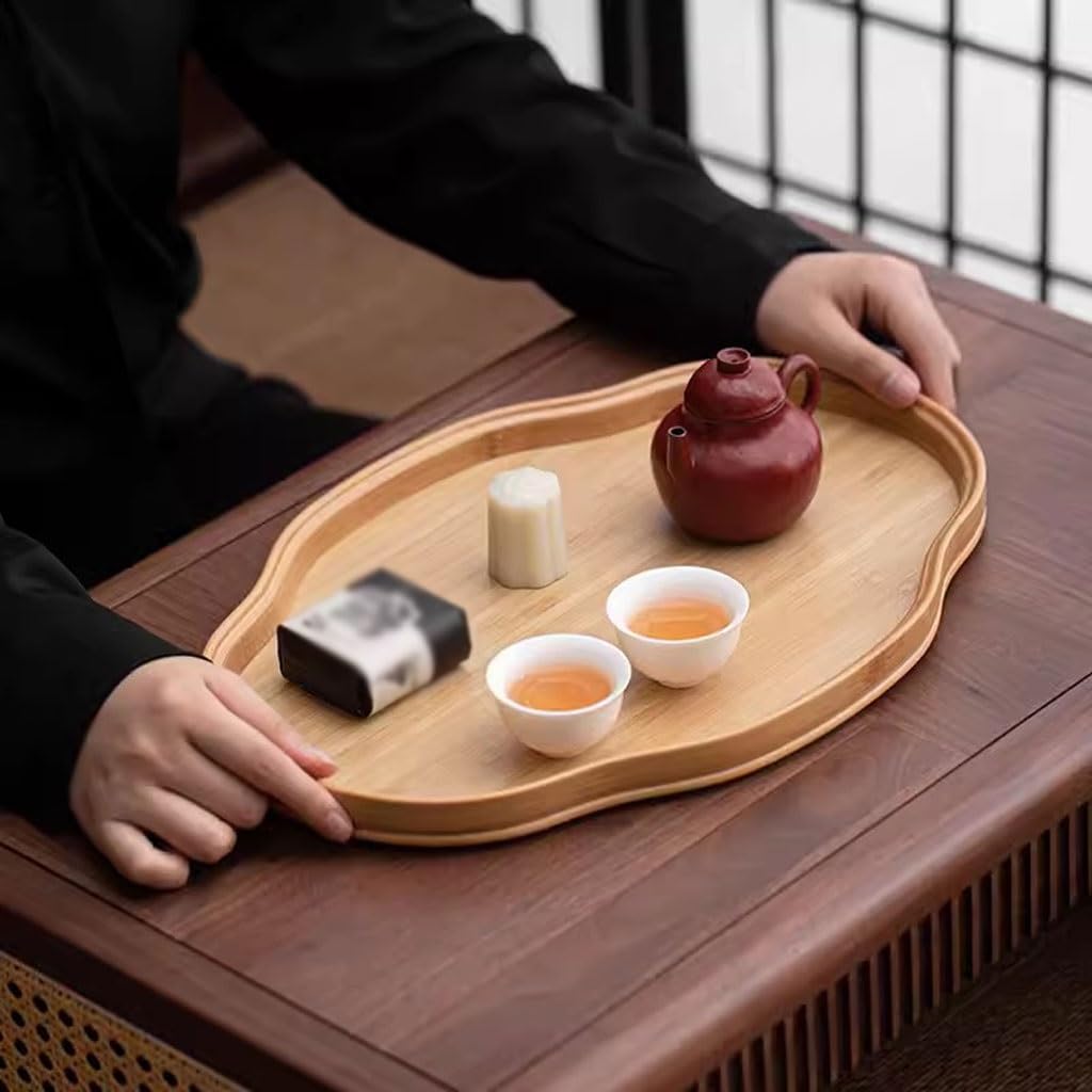 Bandeja Decorativa Moderna Bandeja rectangular de madera, bandeja de té, lugar for tazas, aperitivos, bandeja de almacenamiento de frutas secas, Bandeja de postres for cafetería Bandejas para Servir (