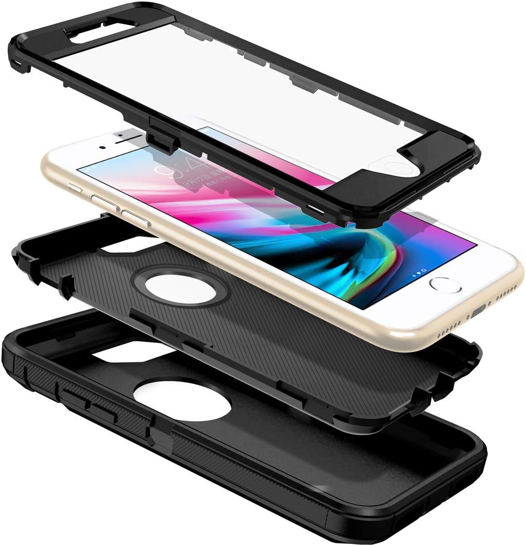 I-HONVA for iPhone 8 Case, iPhone 7 Case Built-in Screen Protector Shockproof Dust/Drop Proof 3-Layer Full Body Protection Heavy Duty Durable Cover Case for Apple iPhone 8/7 4.7-inch, Black