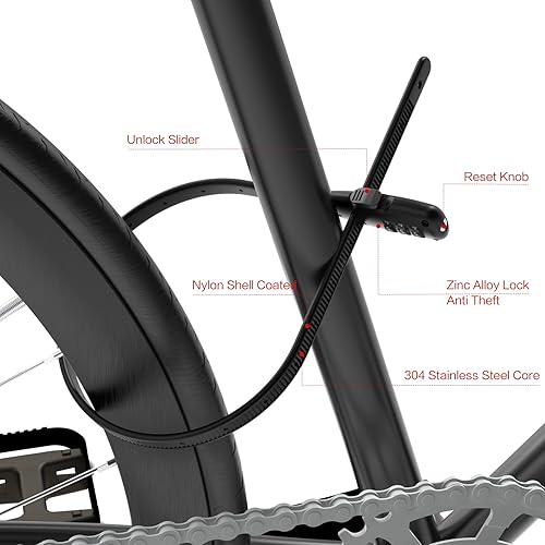 Miniatura 3 de Venzio Cerradura de brida de cable ajustable, cerradura de seguridad de combinación de 3 dígitos con núcleo de acero inoxidable 304 para bicicleta,