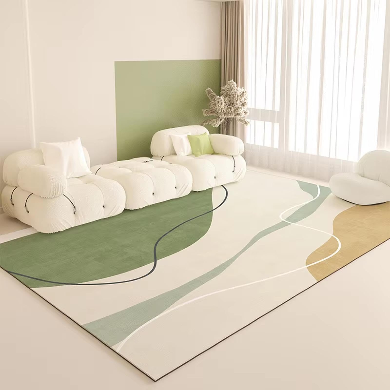 Tapis lavable luxueux de salon 140x250 cm design abstrait contemporain antidérapant