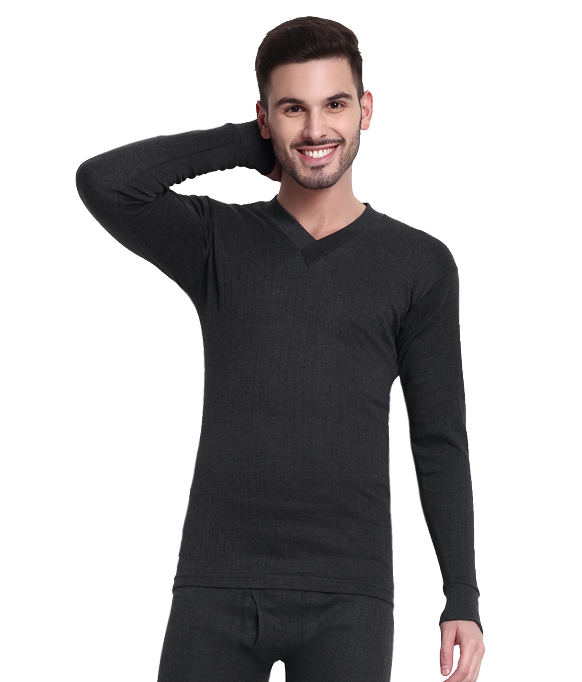 inner element Men's Thermal V Neck Top, Premium Streachable Winter Innerwear with Stay Warm & Stay Fresh Technology Charcoal Grey-picture-23