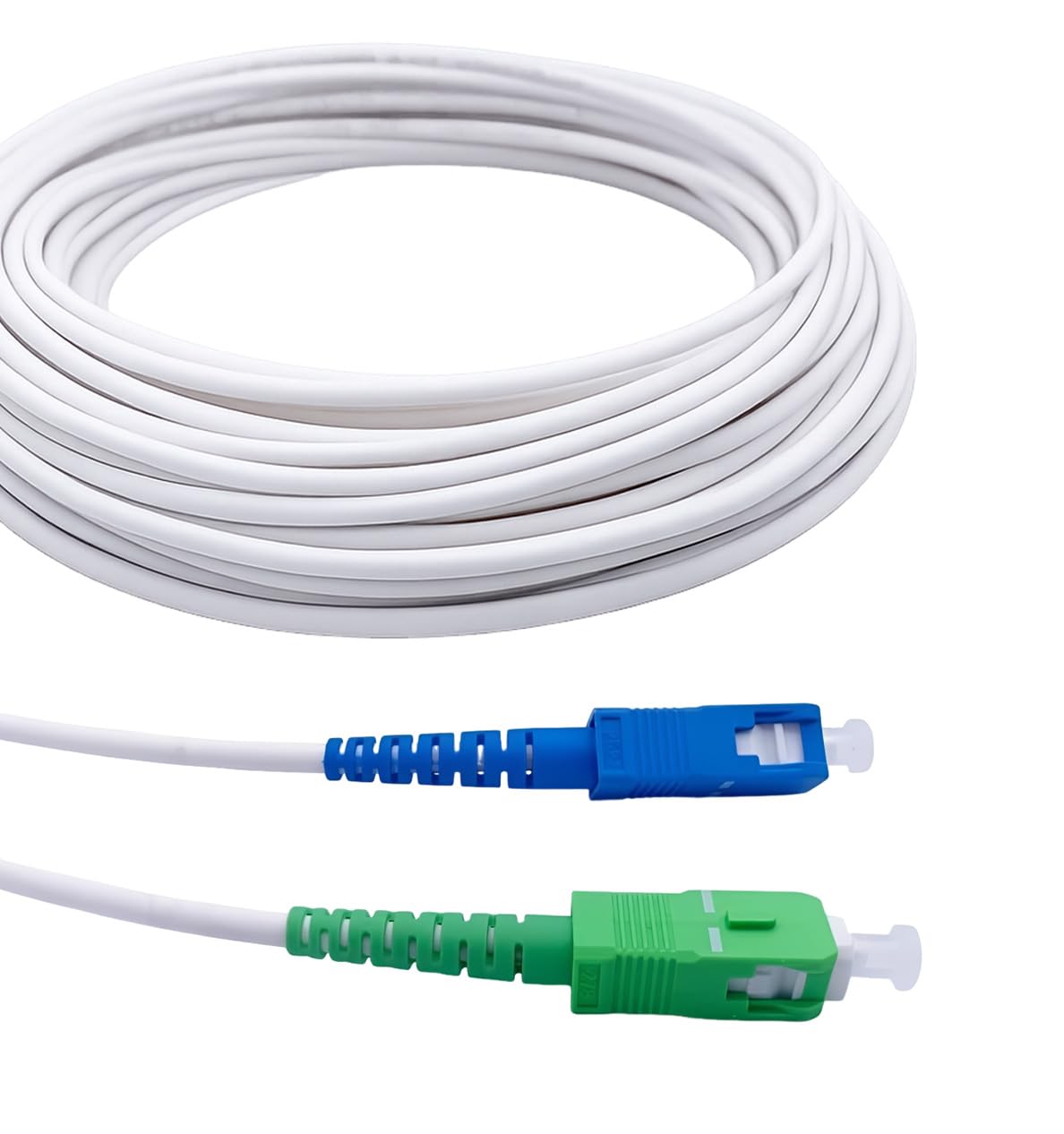Elfcam® - Kabel światłowodowy/Przedłużacz (Freebox) - Jednomodowy SC-APC do SC-UPC - Wzmocniona osłona i złącze - Bardzo niezawodna utrata - Biały, 20M