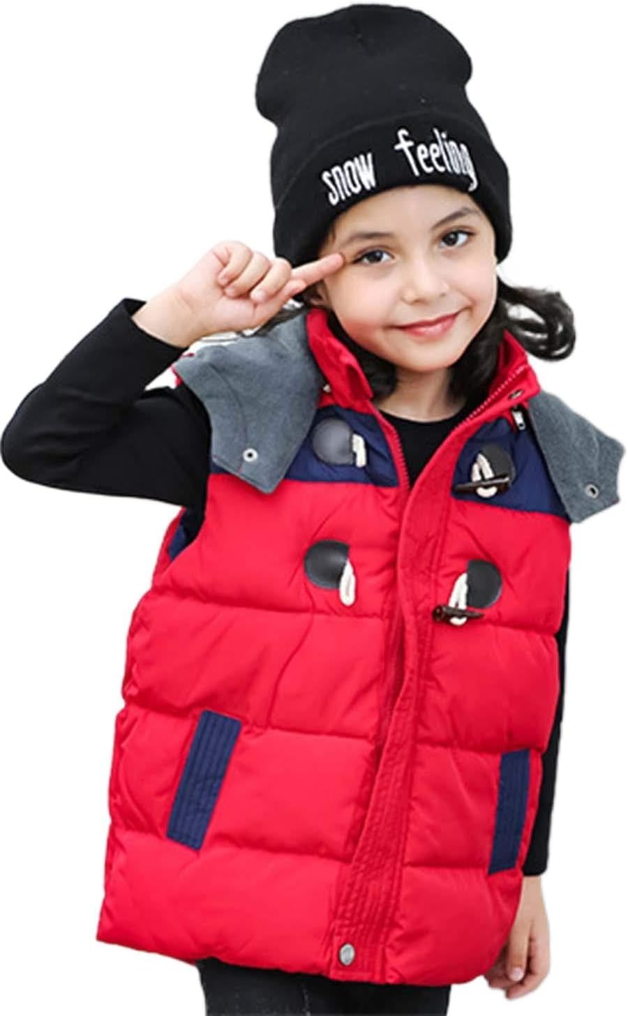 Happy Cherry Kids Winter Vest Detachable Hooded Horn Button Zipper Up Puffer Padded Waistcoat Happy Cherry Kids Winter Vest Detachable Hooded Horn Button Zipper Up Puffer Padded Waistcoat