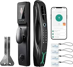 7 em 1 WIFI Fechadura Digital, Fechadura Eletronica com Camera, Reconhecimento facial 3D + Intercomunicador de Vídeo + Olho Mágico de 4 Polegadas