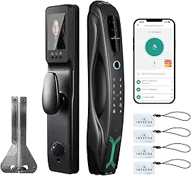 7 em 1 WIFI Fechadura Digital, Fechadura Eletronica com Camera, Reconhecimento facial 3D + Intercomunicador de Vídeo + Olho Mágico de 4 Polegadas