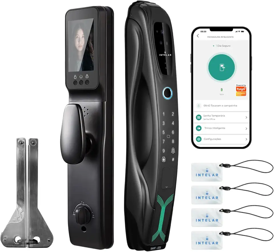 7 em 1 WIFI Fechadura Digital, Fechadura Eletronica com Camera, Reconhecimento facial 3D + Intercomunicador de Vídeo + Olho Mágico de 4 Polegadas