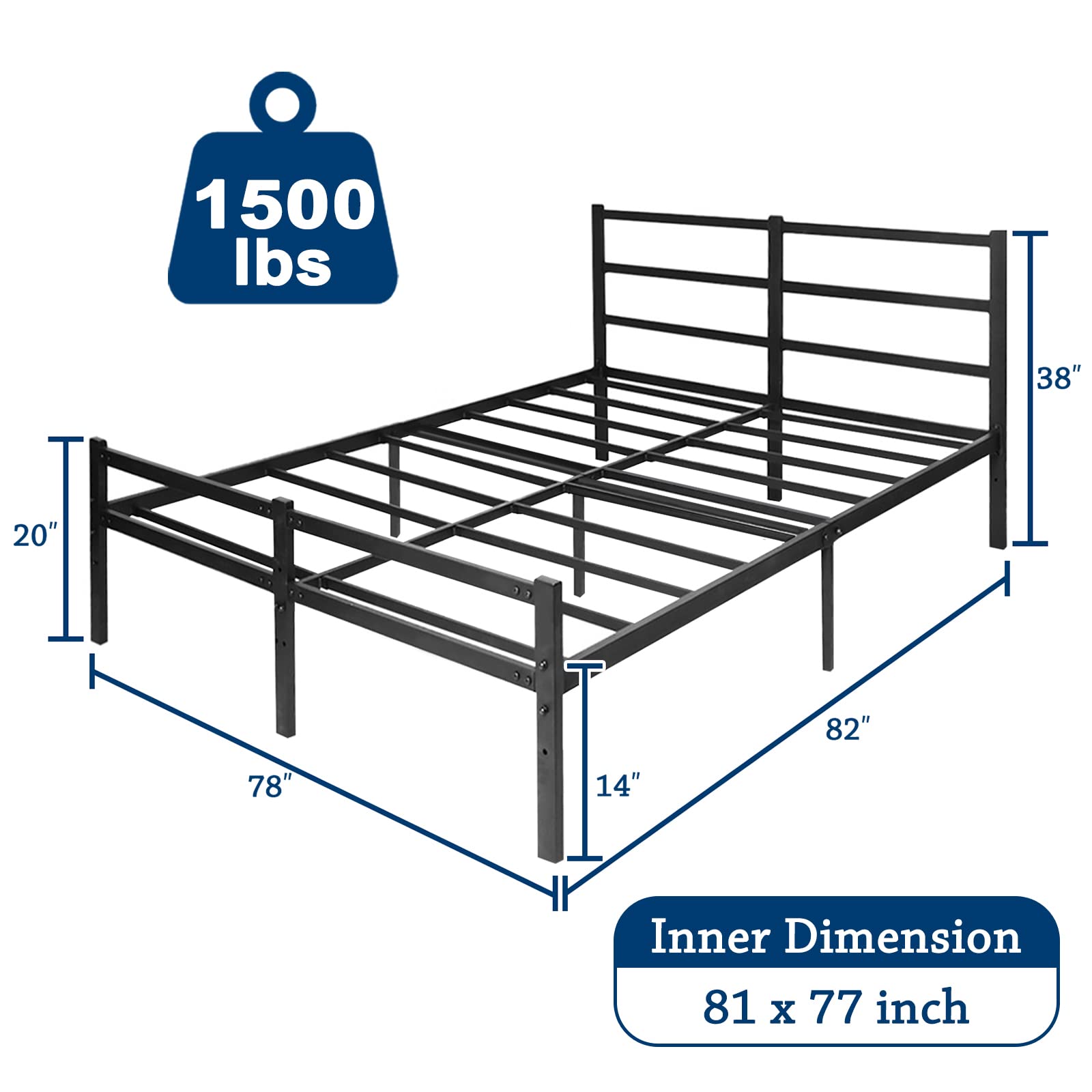 Struttura letto king size con testiera, senza rumore