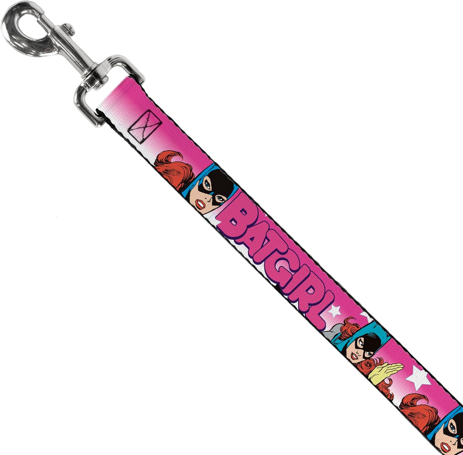 Buckle-Down Dog Leash Batgirl Bubble Letters Stars Pink White 6 Feet Long 1.0 Inch Wide, Multicolor (DL-6FT-WBM056)