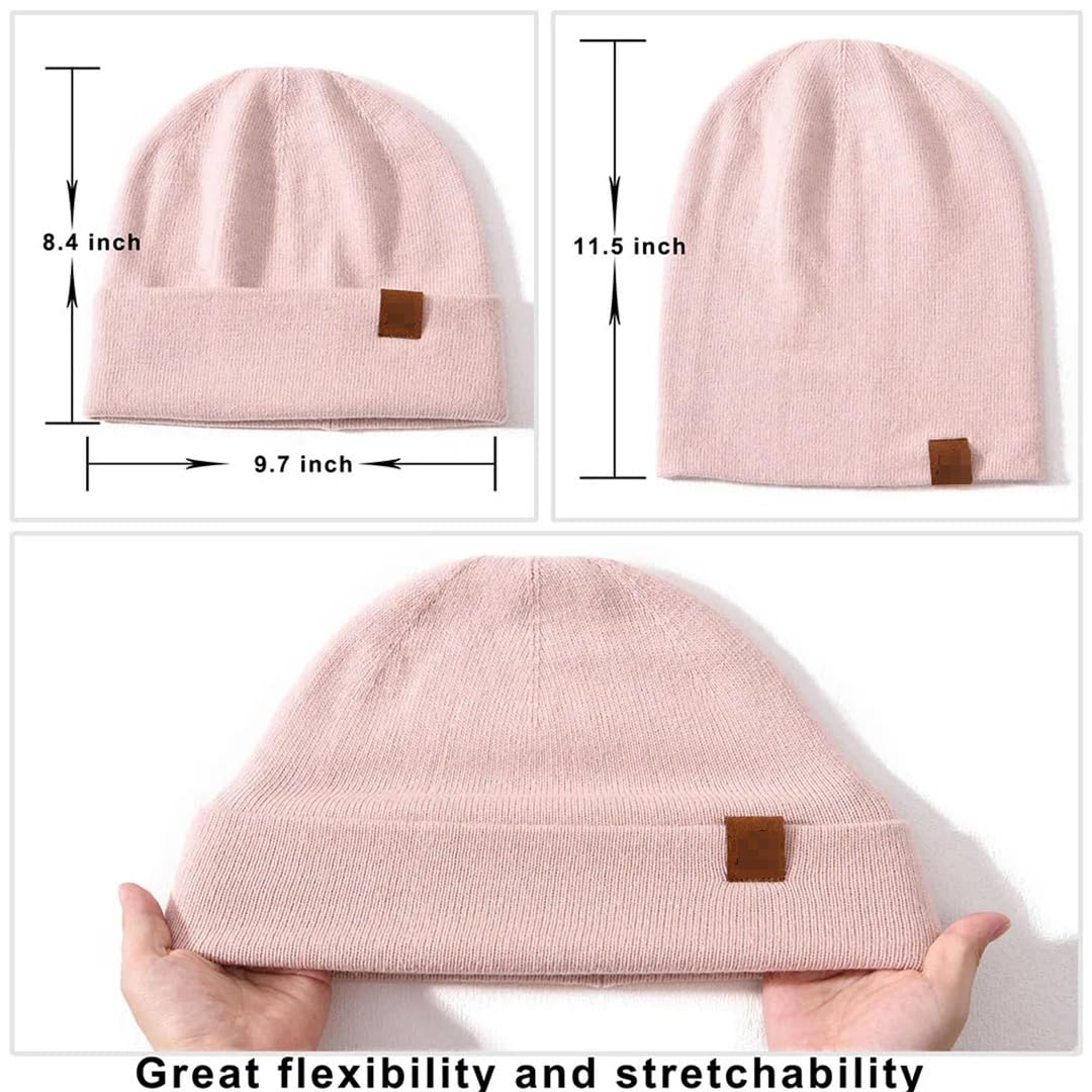 Gorro De Lana Para Mujer, Gorro De Invierno Informal Liso De Doble Capa, Cálido, Gorro De Cachemira
