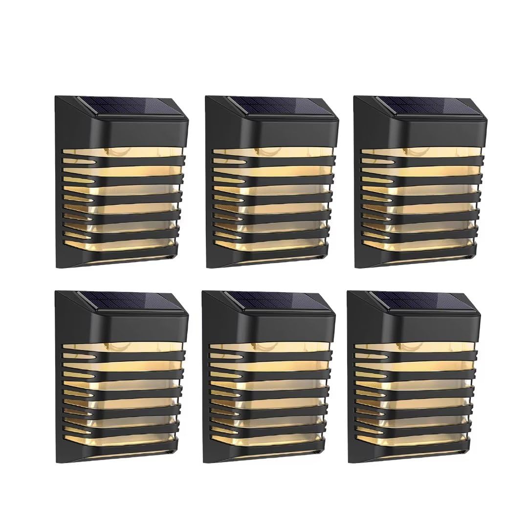Outdoor Solar Lights, 6 Pack Solar Deck Lights, Solar Fence Lights 2 Mode, Solar Powered Outdoor Lights, IP65 Waterproof Outside Lights for Garden Backyard Patio Yard Fence Post Stair Step Wall,Black
