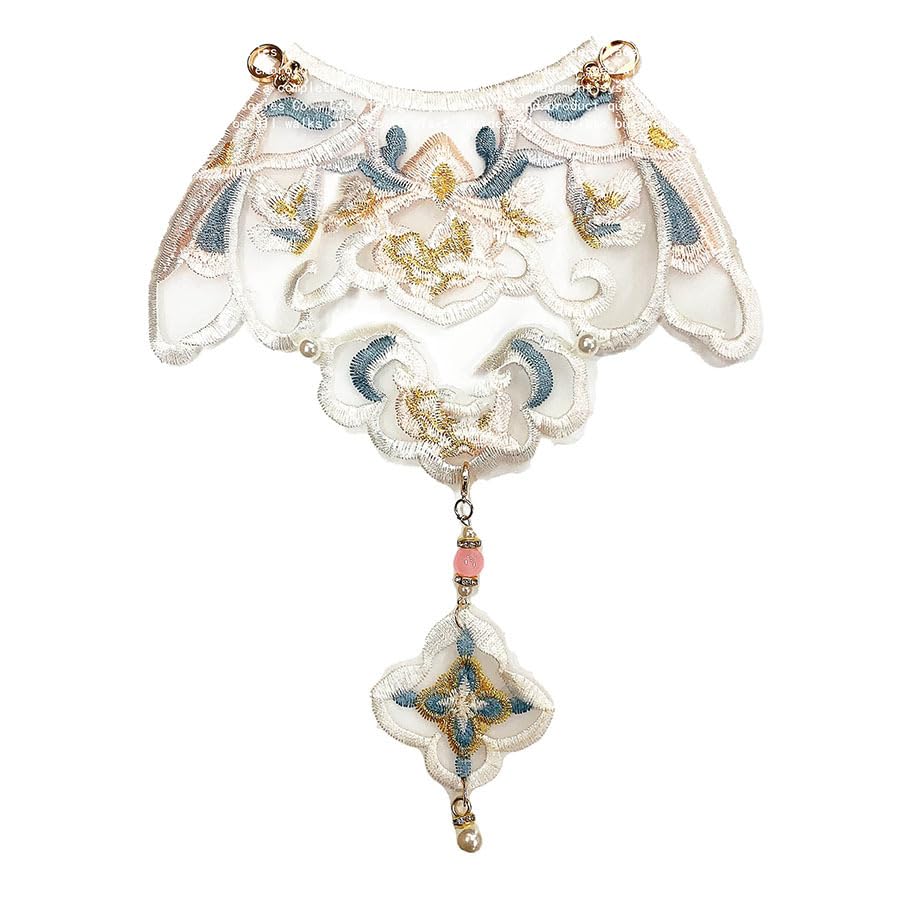 Chinese White orchid Ming Clothing Lace Cloud Collar Shawl Wrap Shoulder Scraf for Mamian Skirt Hanfu Handmade (Ming Style)4