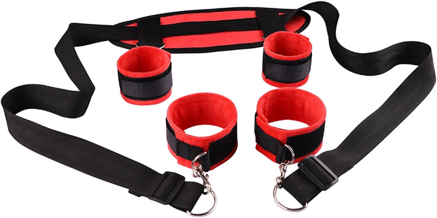 Bondage Training Gear Set for Legs and Wrists, BDSM Restraint Accessories for Indoor Games -USHC06a (Red)