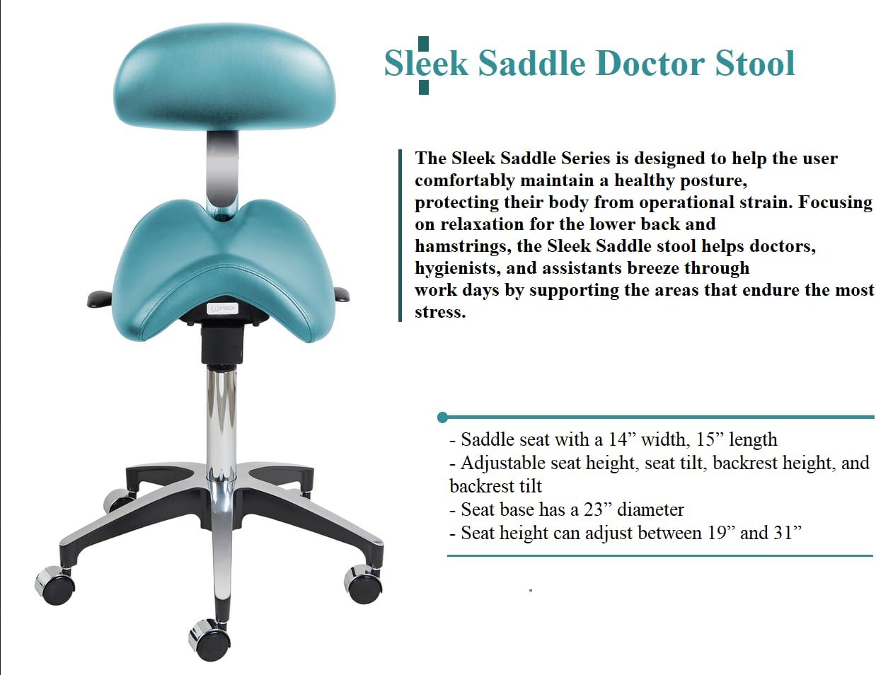 Professional Rimostool Deluxe Sleek Saddle Series Dental Rolling Saddle Seat Cusion Chair for Doctor's Office (Cobalt)