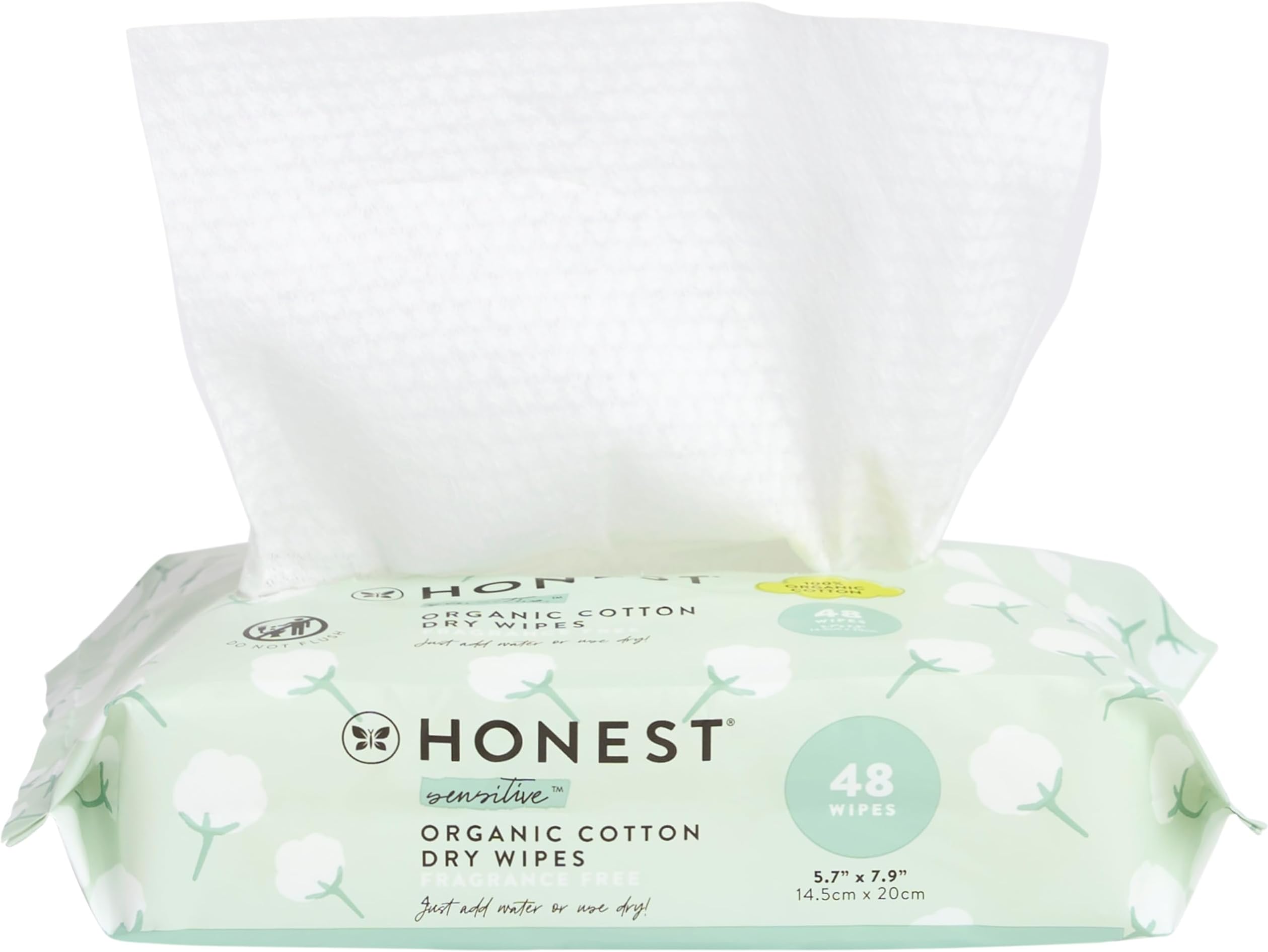 100% Organic Cotton Dry Wipes | Hypoallergenic for Sensitive Skin, Dermatologist Tested, Safe for Newborns | 48 Count