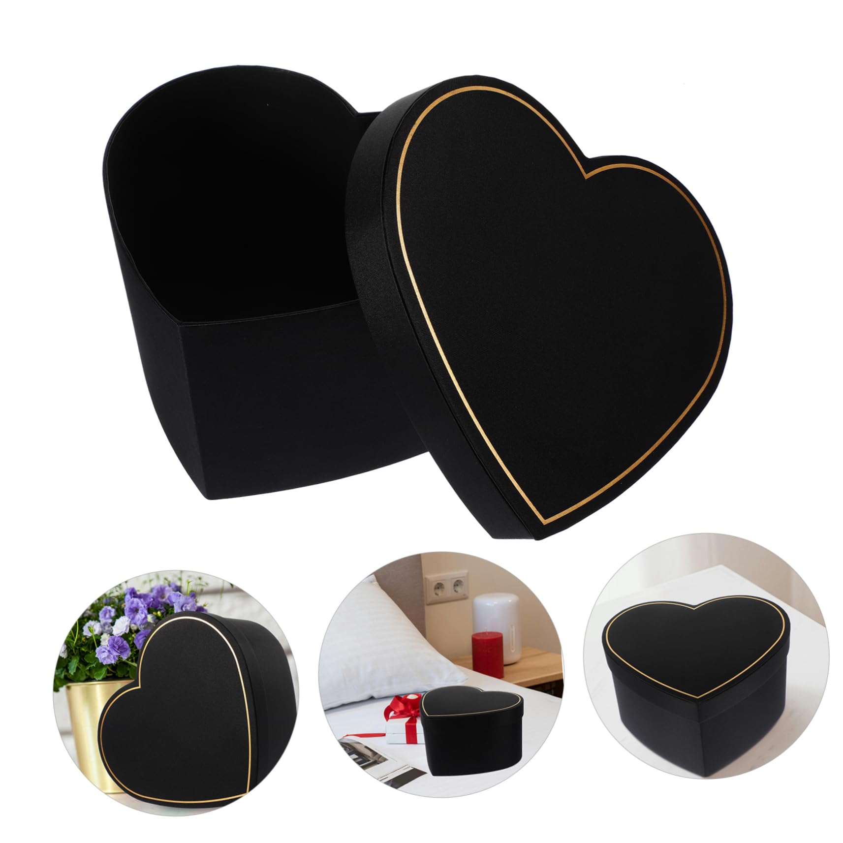 DEARMAMY Herzförmige Geschenkbox Schwarz aus Stoff für Geschenkverpackungen und Geschenkkartons bei Abschlussfest und Party als Elegante Schachtel Geschenkbox