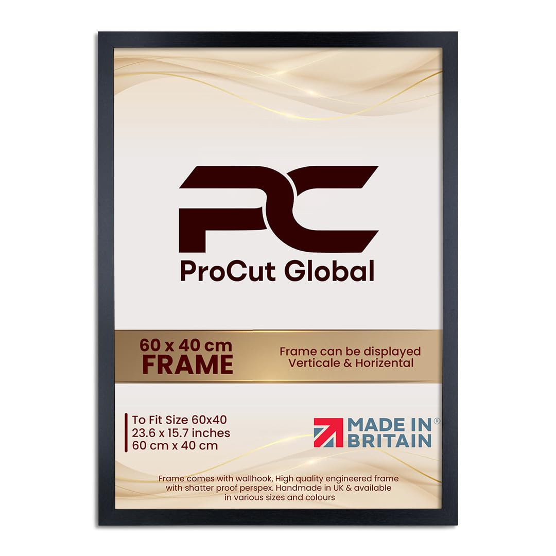 Procut Global 60X40CM Black Picture Frames - Modern Wooden Photo Frame with Shatterproof Perspex for Wall or Tabletop - Perfect for Posters, Certificates, Prints - Sizes & Colors Available