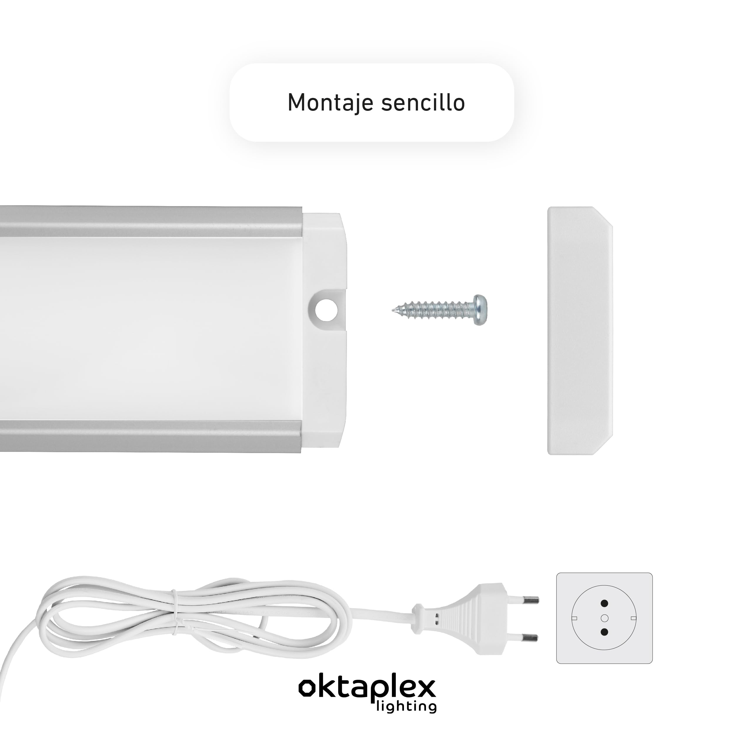 Oktaplex Riva luz LED plana bajo armario cocina 1110lm blanco cálido 90cm luz bajo armario plata con interruptor Luz de cocina 15W 230V
