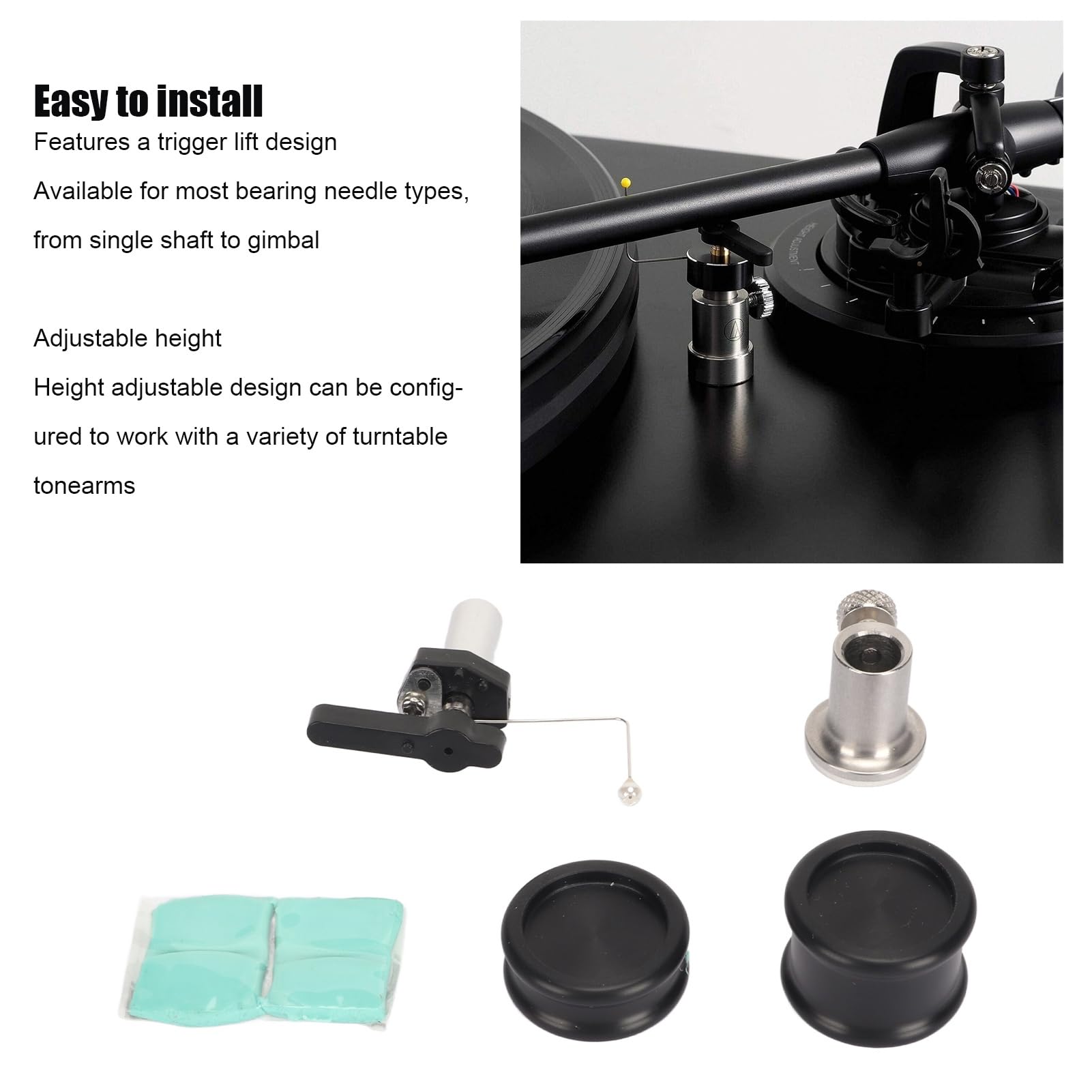 Sollevatore Automatico di Sicurezza per Braccio di Fascia Alta per Accessori per Giradischi in Vinile con Disco Giradischi, Altezza Regolabile per Tutti i Bracci, Materiale ABS in Alluminio