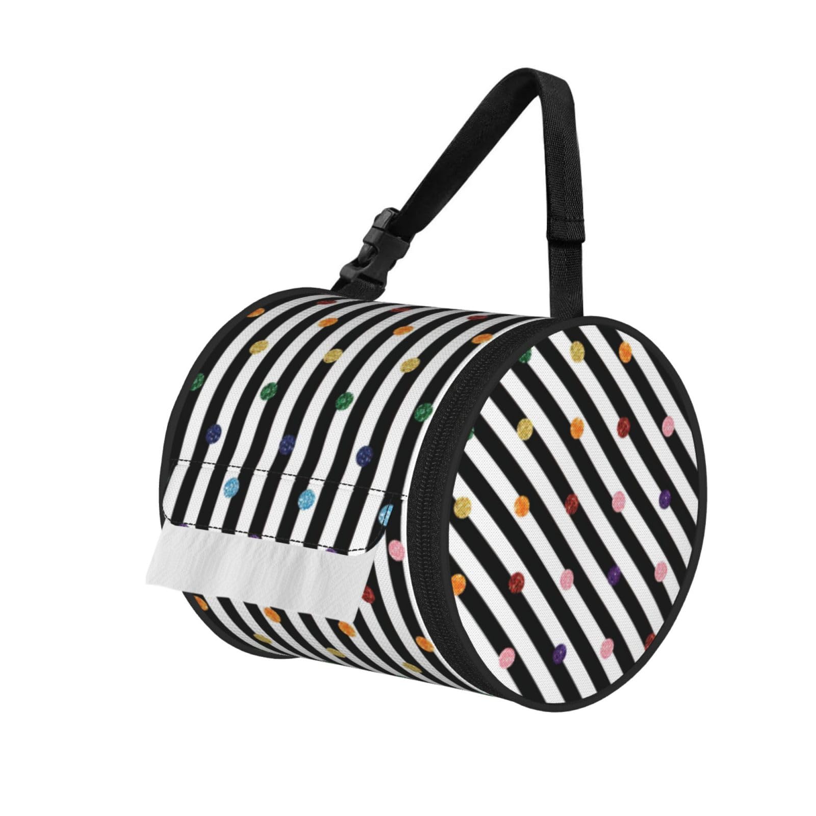 Glitter Rainbow Polka Dot Stripe Black And White Print Fashion Tissues Organizer Box, Hanging Tissue Holder For Purse Coins For Car Office Daily Outing