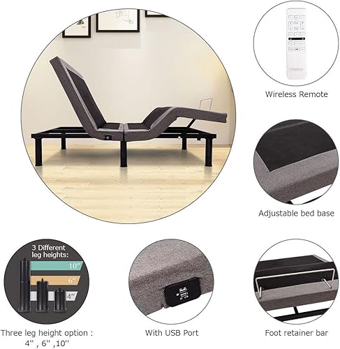 Miniatura 6 de SHUAN Deck Chair Adjustable Bed Base Upholstered Remote USB Queen Sleeping in A Recliner