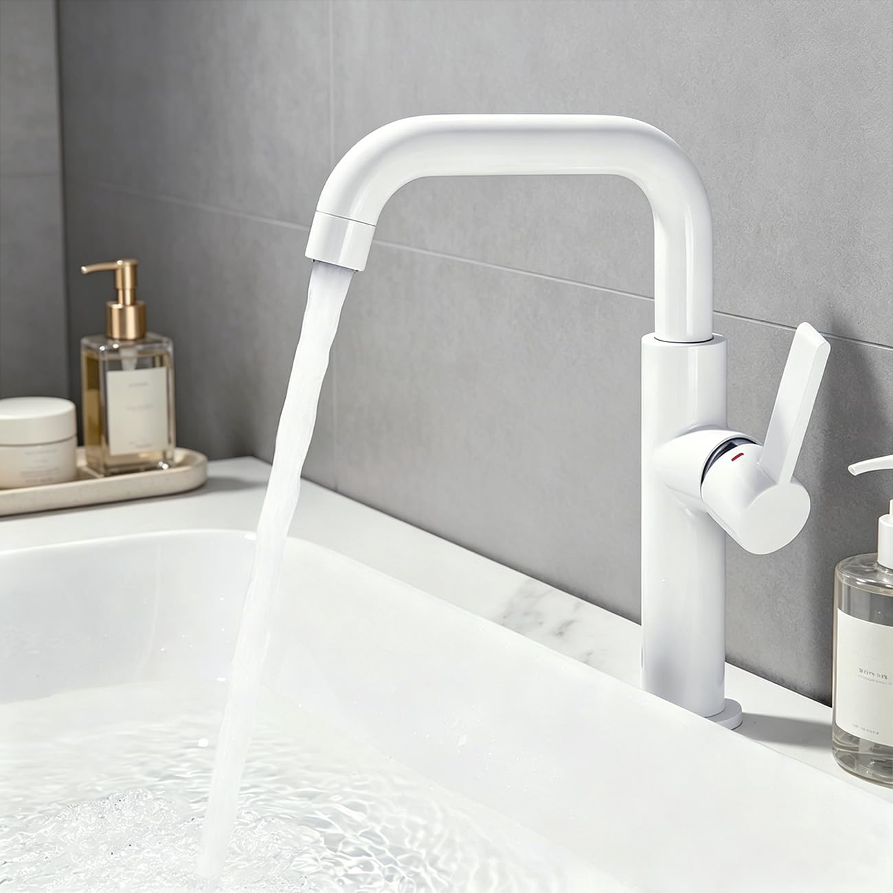 ONECE Robinet Rotatif à 360° Vasque à Poser, Mitigeur Salle de Bains, Blanc | Robinet de Lavabo Haut , Matériau en Acier Inoxydable Résistant à L'usure, Mousseur Remplaçable
