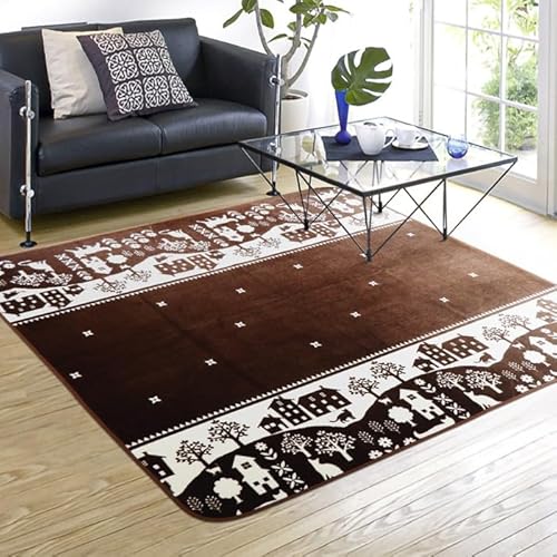 洗える 猫 ネコ柄 ホットカーペットカバー Nラグ ホットカーペット対応 こたつ敷き ねこがら cat 猫ラグ ウレタン入り 暖かい かわいい ブラウン 焦げ茶 長方形 キッズ リビング 寝室 北欧 寒さ対策 アイコン (ブラウン, 185×185(2畳)