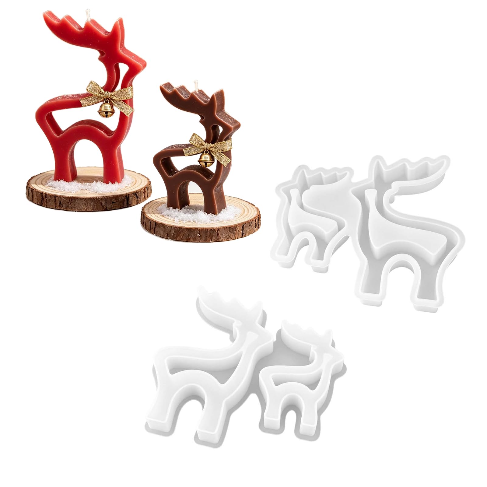 Elnwnnkc Christmas Mold, Double Reindeer Silicone Mold for Seasonal Decor Handcraft, Translucent White Deer Shape, 13.5X3CM Christmas Deer Holiday Reindeer Silicone Double Seasonal Decor