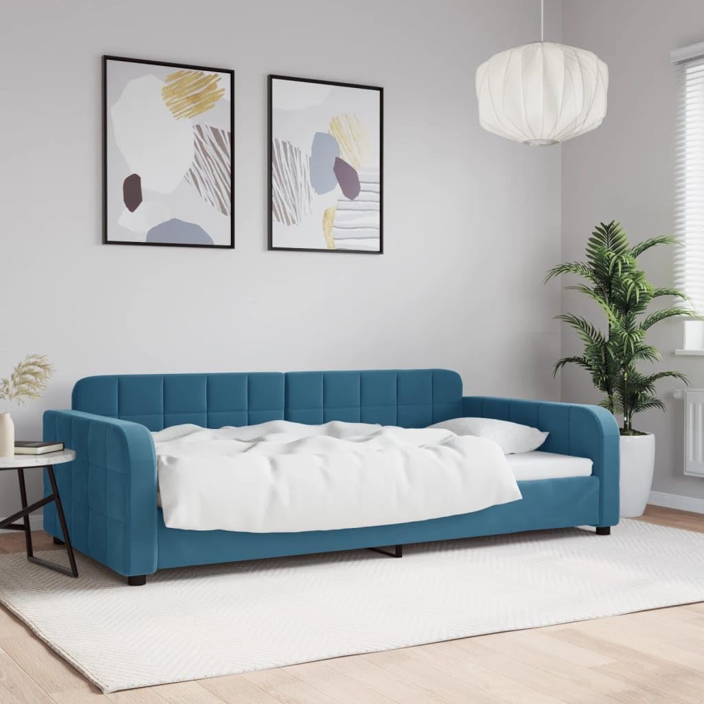 Brokky 354064 Letto da Giorno Blu 100x200 cm in Velluto Divano Letto,Giroletto, Singolo, Matrimoniale, Moderna