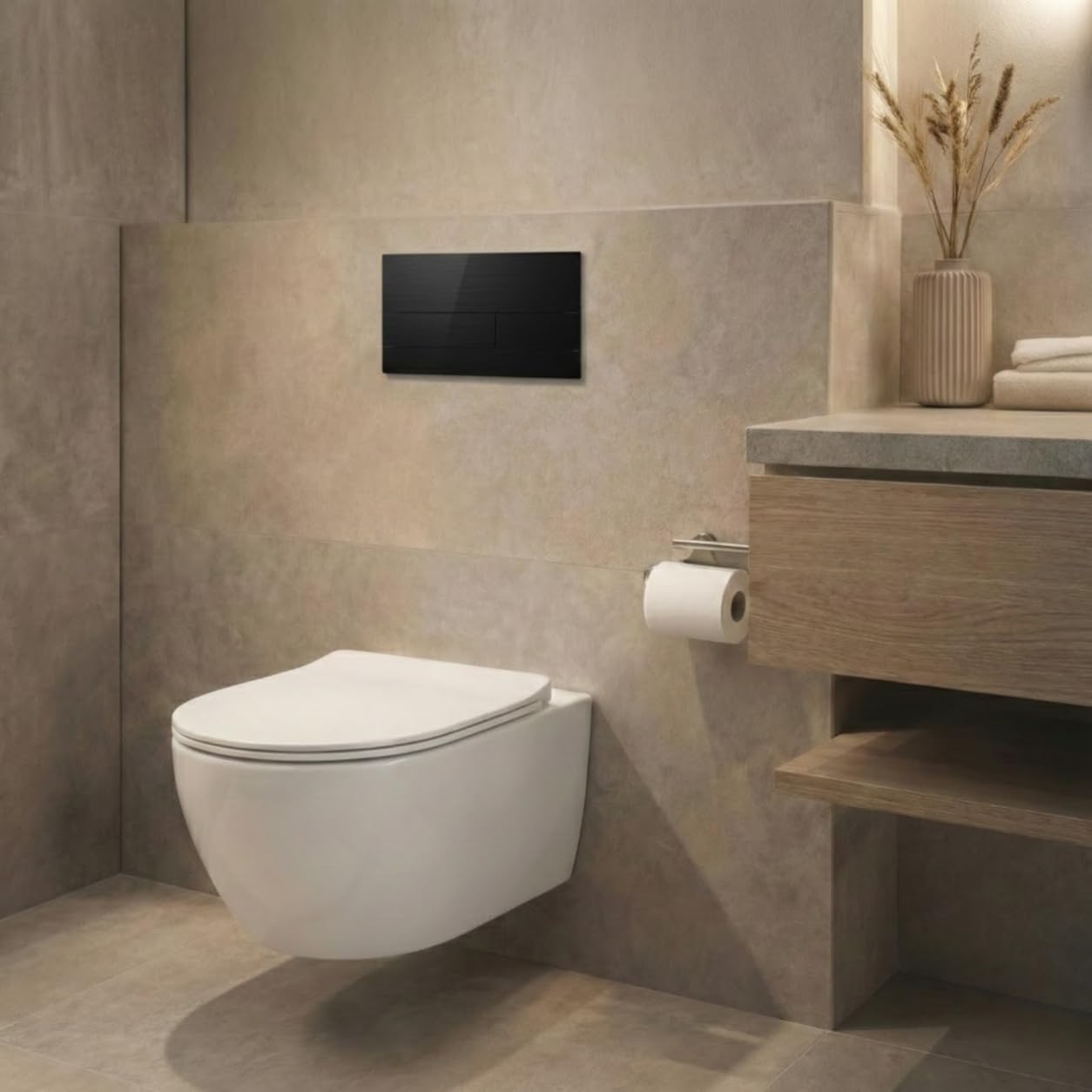Placa de Accionamiento para WC Negro para Cisterna Empotrada | Pulsador de Doble Descarga para Inodoro | Placa de Pared para Ahorro de Agua | Diseño Moderno
