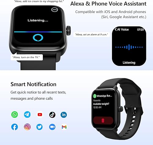 Miniatura 4 de KEEPONFIT Reloj inteligente, pantalla táctil de 1.85 pulgadas con Alexa incorporado IP68 impermeable, rastreador de actividad física con 100 modos