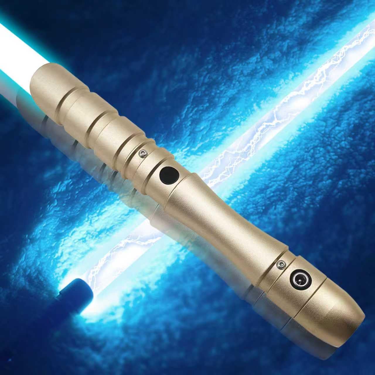 YDD LED Light Saber, Force FX Lightsaber with Sound and Light, Rechargeable Light Up Sword, Metal Hilt, Toy for Man Kids(Gold Hilt Iceblue Blade)