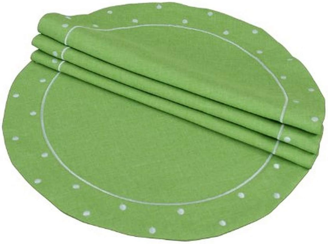 Polka Dot Embroidered Easy Care Round Placemats, 16-Inch, Yellow, Set of 4