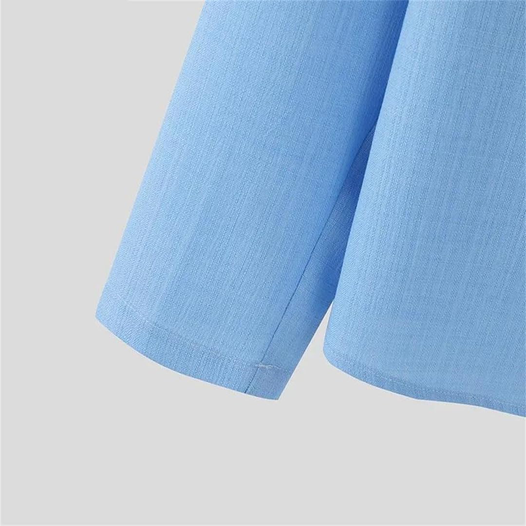 Men Spring Cape Sleeve Solid Color Long Sleeve Blouse Shirt Casual Top