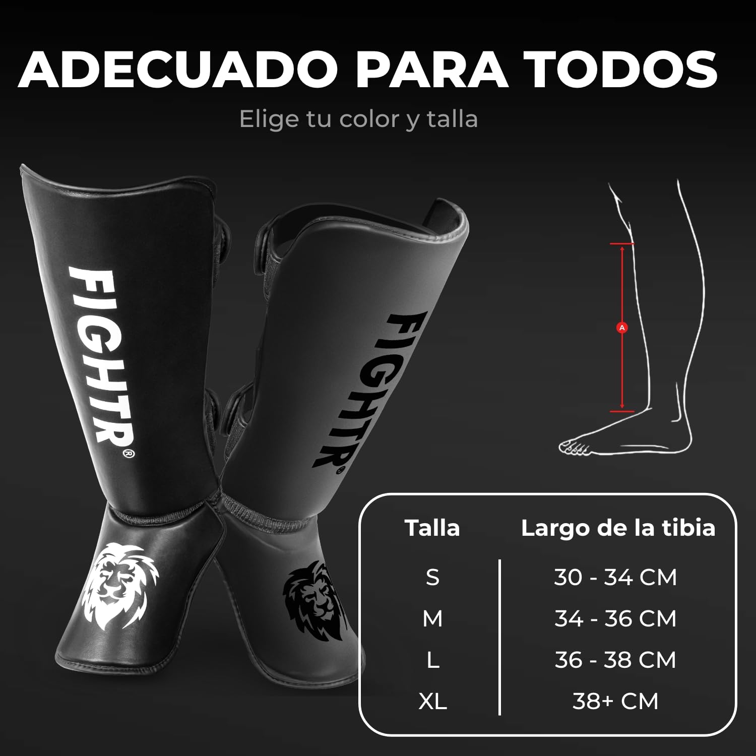 FIGHTR® Espinilleras con Ajuste Acolchado Ideal | Espinilleras Gruesas para Kick Boxing, MMA, Muay Thai y Otras Artes Marciales