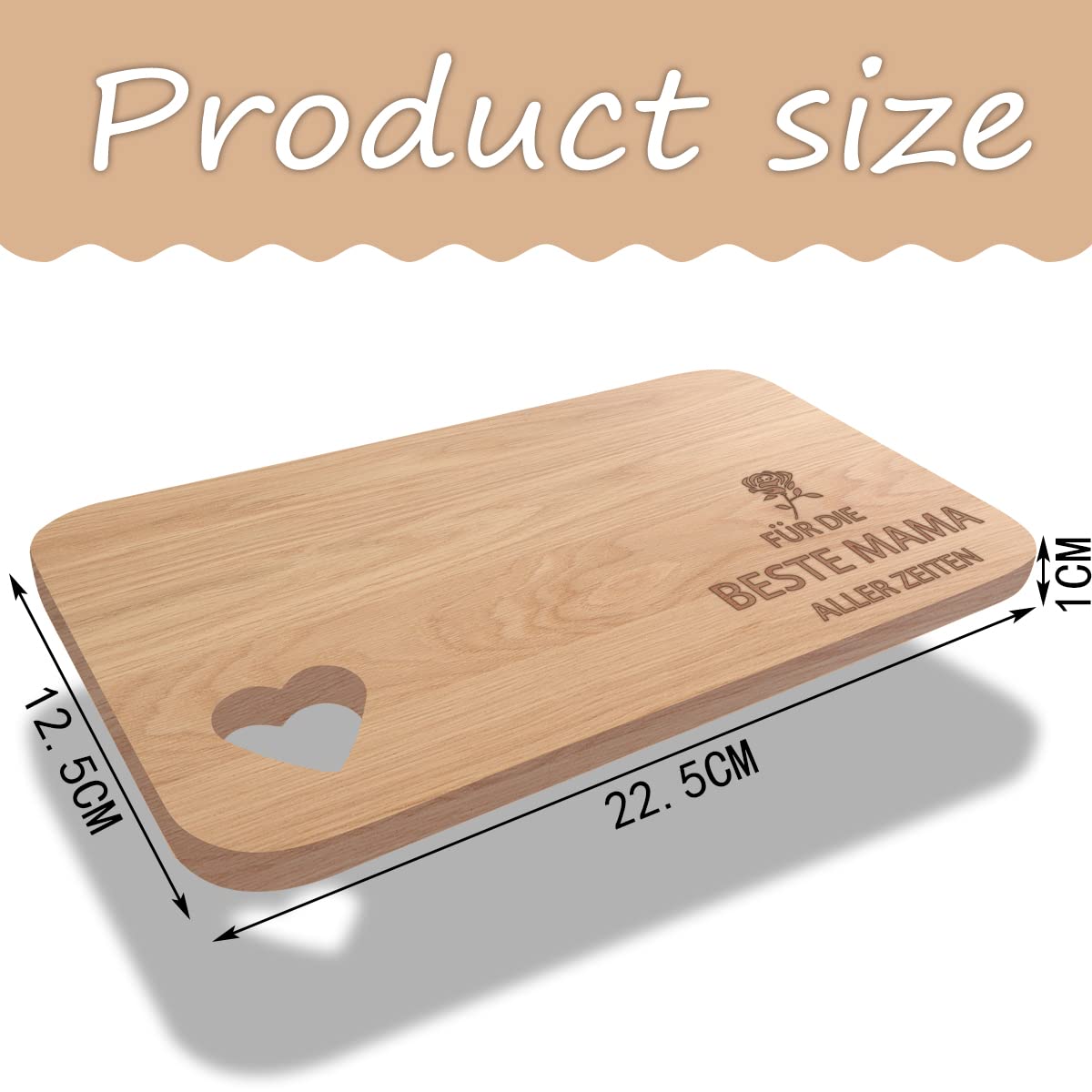 Planche à Pain En Bois Gravée Avec Découpe Cœur - Cadeau Personnalisé Pour Famille, Grand-mère, Dimensions 22,5x12,5x1,2 Cm