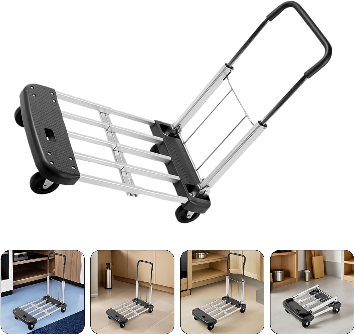 Uonlytech Folding Platform Cart Small Portable Hand Truck with Silent Wheels Lightweight Luggage Trolley for Home Moving and Shopping
