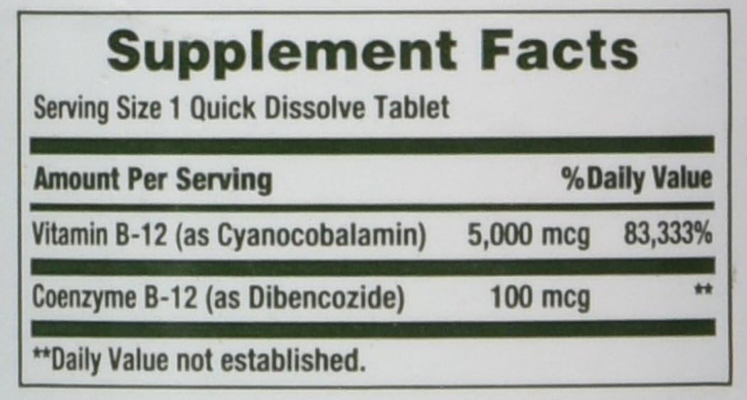 Vitamin B12 by Nature's Bounty, Quick Dissolve Vitamin Supplement, Supports Energy Metabolism and Nervous System Health, 5000mcg, 40 Tablets : Everything Else