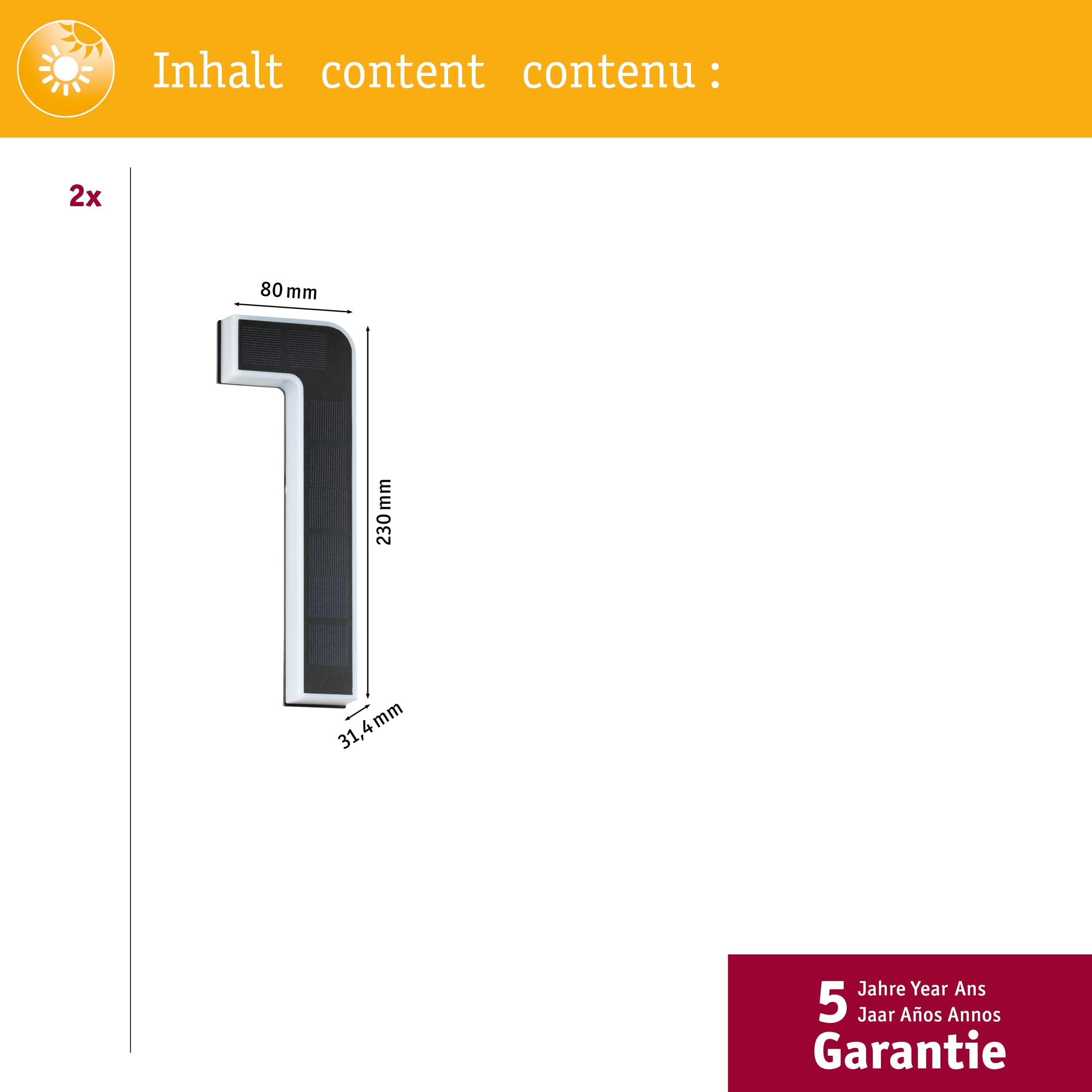 Paulmann 5291 Set Solar LED Hausnummernleuchte inkl. wechselbarer Akku Nummer 11 3000K 2x6lm 2x0,2W Schwarz