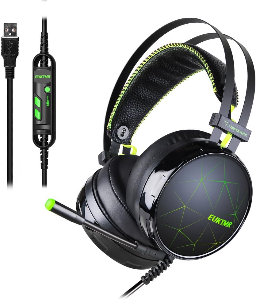 EUKYMR 7.1 Channel Virtual USB Surround Stereo Wired PC Gaming Headset Noise Reduction Game Earphone