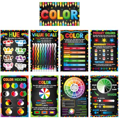 Outus 9 Pcs Art Posters Classroom Decoration Color Theory Knowledge Bulletin Board Set Elements of Art Design Educational Wall Door Decor for Elementary Middle High School Teacher Supplies