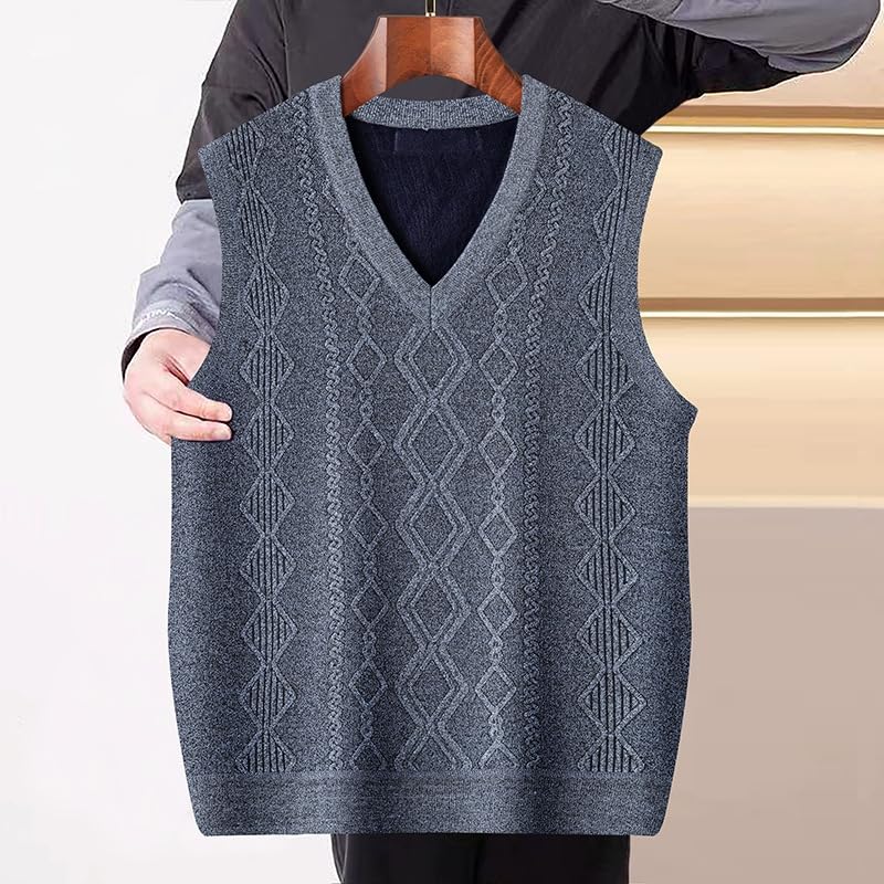 Men'S Fleece-Lined Vest,Autumn Winter Thickened Korean Style Casual Warm Waistcoat,Middle-Age Men Knit Vest4